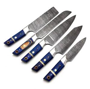 Juego de Cuchillos de Chef de Acero de Damasco de 5 Piezas Hechos a Mano de Alta Calidad con Mango Personalizado y Borde Dentado Afilado para Múltiples Usos - Product Image 1