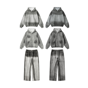 Conjunto Deportivo Unisex con Capucha y Estampado Degradado, Manga Larga, Cordón Ajustable, Estilo Casual para Otoño, Corte Regular, 100% Algodón - Product Image 1
