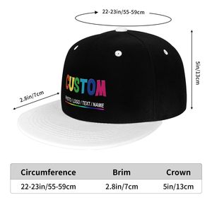 Casquette Snapback personnalisée à 6 panneaux, noire avec visière blanche, ajustable, unisexe, en coton, avec logo lettre arc-en-ciel sur le panneau avant - Product Image 4