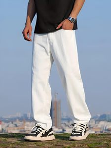 Jean en coton blanc coupe droite pour homme, taille mi-haute, coupe ample, style décontracté, idéal pour l'été - Product Image 5