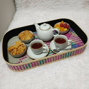 Bandeja de Servir Shetal Pati Hecha a Mano con Asas de Fibra Natural de Murta, Ecológica, Ligera, Diseño Étnico de Lujo, Bangladesh, Cumpleaños - Product Image 4