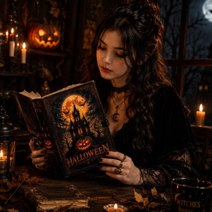 Journal en cuir vintage d'Halloween avec serrure, Grimoire de la maison hantée, Papier antique à bords festonnés, Livre des ombres gothique à thème citrouille - Product Image 3