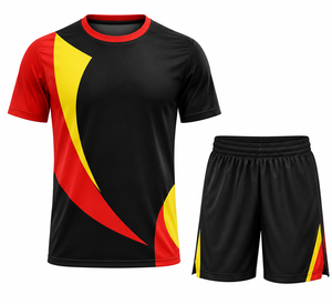 Tenue de football pour hommes, noir, rouge, jaune, couleurs contrastées, manches courtes, kit respirant, toutes saisons - Product Image 2