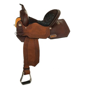 Nuevo estilo de silla de montar western de cuero genuino con estructura de madera tipo barril, equipo ecuestre con cincha ancha y respaldo duradero para equitación. - Product Image 1