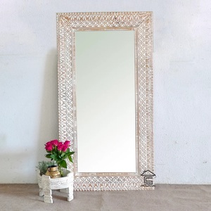 Rectangular Wooden Wall <b>Mirror</b> with Carved Frame Shabby Chic Design Handmade Decorative Glass <b>Mirror</b> for Entryway or Bedroom - Product Image 5