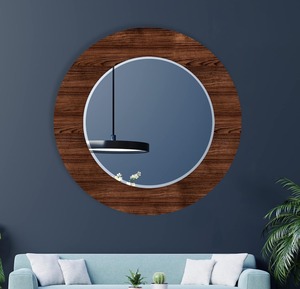 New Design Round wooden <b>wall</b> <b>mirror</b> walnut color customized size design shape available for living room dining space - Product Image 3