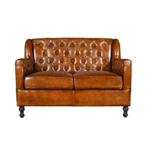 Classic Chesterfield <b>Sofa</b> Two Seat Genuine Leather Tufted Back Straight Arms Transitional Style <b>Wood</b> <b>Frame</b> Eco-Friendly Living - Product Image 1