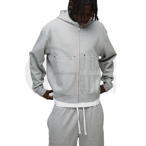 Conjunto Deportivo de 2 Piezas para Hombre, Estilo Invernal, Transpirable, de Poliéster y Algodón, con Sudadera con Capucha y Cremallera, Pantalones Deportivos Anchos, Color Gris Sólido, Personalizado - Product Image 3