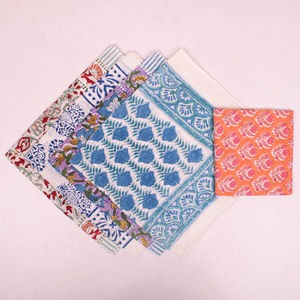 Set of 5 - Colorful Cotton Bandana Handmade Block Printed Organic Scarf Lightweight Hair Or Neck Wrap Bohemian Unisex Accessory - Product Image 4