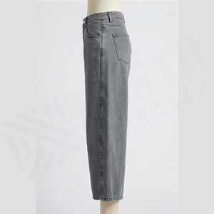 Pantalon en jean taille haute à jambe large pour homme, en coton délavé, coupe ample, style décontracté, couleur gris, collection automne - Product Image 3