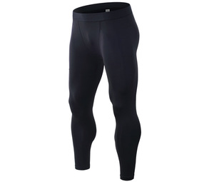 Pantalons de compression sans couture à taille haute pour homme, longueur intégrale, couleur noire unie, en spandex et nylon, leggings de yoga - Product Image 2