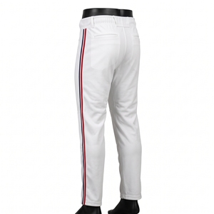 Maillots de baseball/softball personnalisés à double passepoil en sergé 100 % polyester blanc avec passepoil double, rouge marine, passants de ceinture et ourlet ouvert – Uniforme d'équipe - Product Image 1