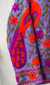 Vintage Kashmiri Suzani Embroidery Breathable Eco-Friendly Purple Velvet Handcrafted Floral Peacock Crewel Work Winter <b>Quilted</b> - Product Image 6