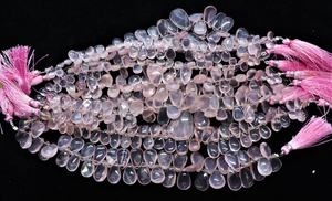 AAA Natural Rose Quartz Smooth Pear Shape Briolette 7x11-8x12 MM Quartz <b>Gemstone</b> Beads 8 Inch Strand Smooth Rose Quartz Beads - Product Image 3