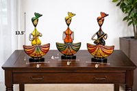 Figurines de musiciens assis en fer indien, design moderne, faites à la main, écologiques, durables, lot de 3, personnalisables, décoration intérieure