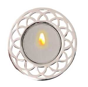 Silver Metal Cutout Lattice <b>Tealight</b> Candle Holder Round Hollow Floral Pattern Candlestick Ring Wholesale - Product Image 6