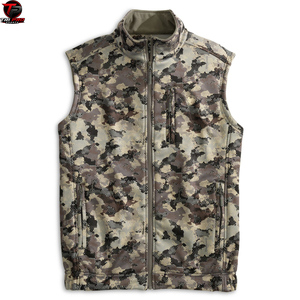 Gilet utilitaire unisexe camouflage softshell léger de qualité supérieure, fermeture éclair intégrale sur le devant, col montant, poches multiples zippées, pour la chasse - Product Image 1