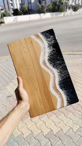 Plateau de service en bois et résine époxy, artisanal, classique, durable, grain de bois naturel, plateau décoratif de luxe pour la salle à manger, la maison et la cuisine - Product Image 5