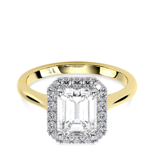 Bague de fiançailles en or massif 14 carats avec diamant de laboratoire taille émeraude et halo, bijou de mariée élégant à taille rectangulaire et à facettes, bague de mariage - Product Image 2