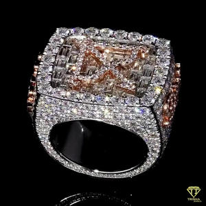 Lab Grown Diamond Round Cluster Signet <b>Ring</b> Iced Out Hip Hop Statement <b>Ring</b> Luxury Men's Baguette Halo <b>Cocktail</b> <b>Ring</b> - Product Image 5