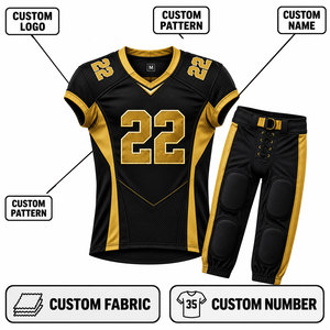 Ensemble d'uniformes de football américain, col en V, manches courtes, tissu respirant, pantalon ajusté, jersey sublimé en polyester pour adultes - Product Image 3