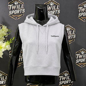 Sweat-shirt à capuche sans manches pour femme, coupe courte, OEM ODM, marque privée, en molleton de coton, streetwear, tissu jersey écologique - Product Image 4