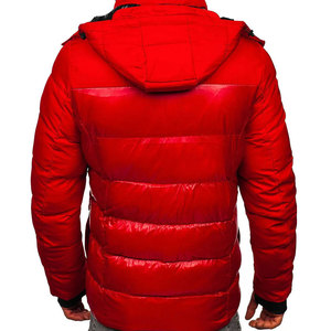 Men's Red Hooded Double Breasted Bomber Puffer Jacket Windproof Thick Winter <b>Coat</b> with Zipper Pockets Casual Style Regular Fit - Product Image 3