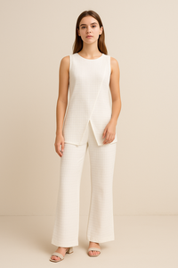 Combinaison de luxe sans manches bleu sarcelle avec fermeture éclair dorée, taille peplum, pantalon large, tissu polyester, tailles M, L, XL, XXL, style indien et pakistanais - Product Image 2