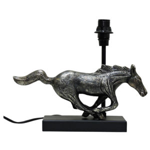 Lampe de table vintage en argent motif cheval au galop - Lampe de chevet en aluminium style antique Mustang pour la décoration de la maison et du bureau - Product Image 1