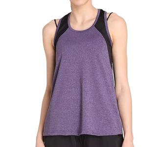 Camiseta sin mangas de punto morada para mujer, cuello redondo, estilo deportivo, transpirable, con bloques de color, 100% poliéster - Product Image 6