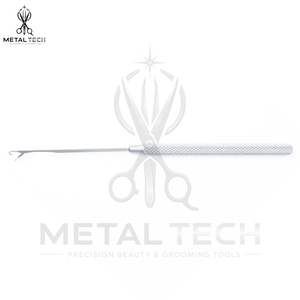 Outil professionnel en acier inoxydable couleur argent pour extensions capillaires, crochet à loquet avec poignée texturée, aiguille de tirage pour micro-anneaux - Product Image 3