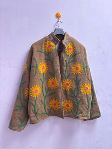 Wholesale <b>Summer</b> Casual Eco-Friendly Natural Boho Embroidered <b>Cardigan</b> <b>Dresses</b> Floral Pattern Contrast Lapel Loose Fit Long - Product Image 2
