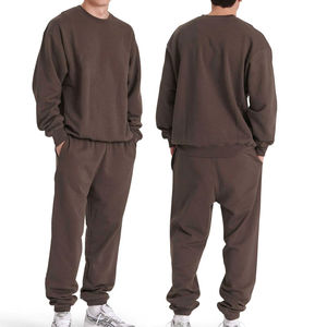 Ensemble de survêtement en coton marron pour homme, col rond, pantalon de jogging, couleur unie, coupe décontractée, vêtements d'automne, longueur intégrale avec poches latérales - Product Image 6