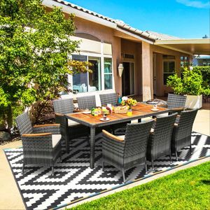 Set da Pranzo da Esterno in Rattan a 9 Pezzi con Tavolo in Legno di Acacia e Sedie Imbottite per Giardino - Product Image 2