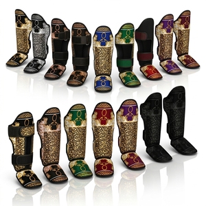 Protège-tibias en cuir véritable avec logo personnalisé pour la boxe, le MMA, le kickboxing – Coussinets de protection pour l'entraînement - Product Image 1