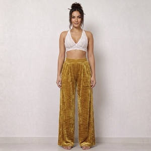 Nouveau pantalon de danse pour femme en velours noir, grande taille, coupe ample, longueur au sol, style sexy et club, avec cordon de serrage, idéal pour l'été - Product Image 1
