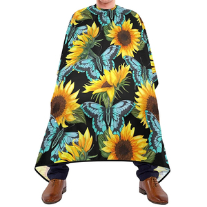 Cape de coiffure à motif tournesol et papillon, en polyester, résistante à l'eau, pour salon de coiffure, coupe de cheveux, avec fermeture à bouton-pression réglable - Product Image 1