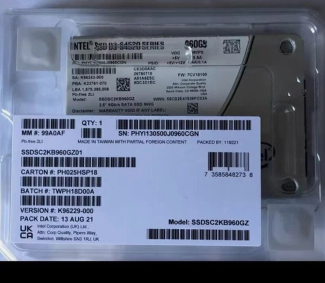 High Quality SSD for Intel SSD D3-S4520 960GB 2.5" SATA 6Gb/s SATA III Solid State Drive SSDSC2KB960GZ