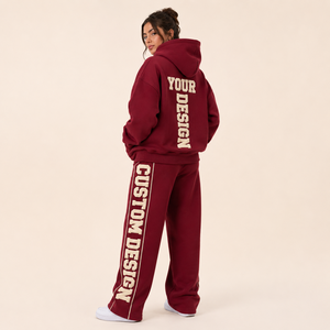Oversized <b>Sweatsuit</b> Set <b>Women</b> Custom Woven Patch Embroidery Elastic Waistband Drawstring Heavyweight Cotton Fleece Tracksuit - Product Image 4