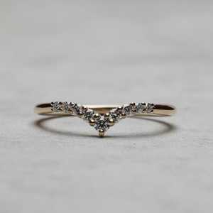 Minimalist Lab Grown Diamond Stackable <b>Rings</b> Micro Pave Set Art Deco Chevron V Shape <b>Stacking</b> Band For Women's 14K 18K Real Gold - Product Image 1