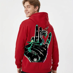 Sweat-shirt à capuche rouge pour homme avec imprimé manuel au dos, en coton molletonné, style décontracté, pour l'automne, fabrication au Bangladesh - Product Image 3