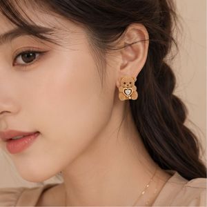 Bear Earrings with Plush Flocking Texture and Zircon Heart for Korean Fashion Autumn Winter Women Stud Jewelry - Product Image 4