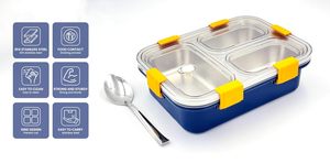 Boîte à lunch en acier inoxydable à 3 compartiments avec couvercle en plastique, boîte bento portable pour enfants - Product Image 2
