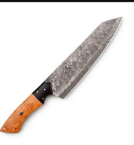 Outil utilitaire japonais artisanal en acier Damas à contraste élevé avec manche en bois d'olivier et corne noire - Product Image 5