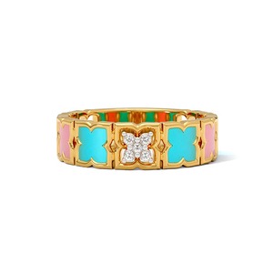 Anillo de Lujo con Trébol Esmaltado y Diamantes Naturales en Plata de Ley 925 Chapada en Oro para Mujer - Product Image 4