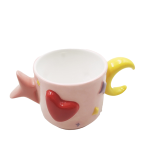 Wholesale Custom Eco-Friendly 3D Embossed Heart Pink Bone China Coffee <b>Mug</b> with Cartoon Pattern Moon Handle Gift <b>Box</b> Packaging - Product Image 5