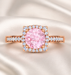 925 Sterling Silver Rhodium Plated <b>Pink</b> Morganite CZ Halo Engagement Wedding Ring with Cubic Zirconia Accents Trendy Women - Product Image 6