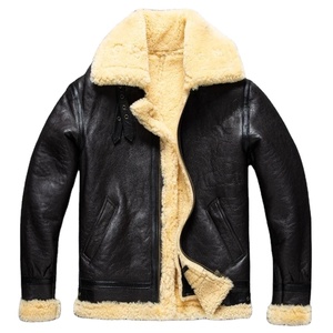 Nouveau B3 Style chaud en cuir véritable veste toile 100% laine épaisse doublure en peau de mouton Super naturel fourrure de mouton imperméable - Product Image 1
