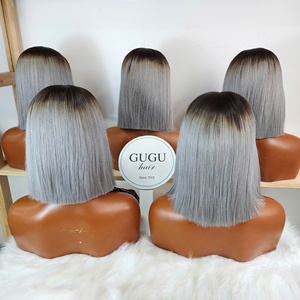 วิกผมแท้เวียดนาม GUGU Hair แบบ Double Drawn  พร้อมเชือกผูกปิดผม 5x5  ไม่ต้องใช้กาว  แบบตรงธรรมชาติ  ขนาด 8 นิ้ว สีเทา - Product Image 1
