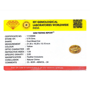 Natural Certified Citrine Gemstone-28.75 Carat Brilliant Cut Yellow Wholesale - Product Image 4